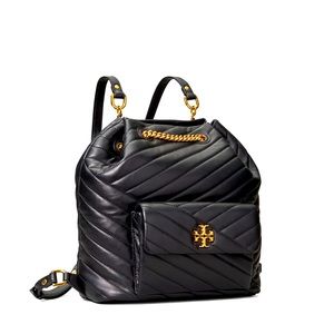 Tory Burch Kira Chevron Drawstring Backpack Black.